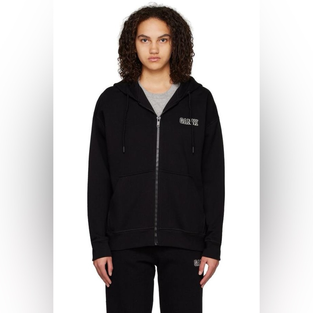 GANNI Oversized Hoodie Zip Up Black